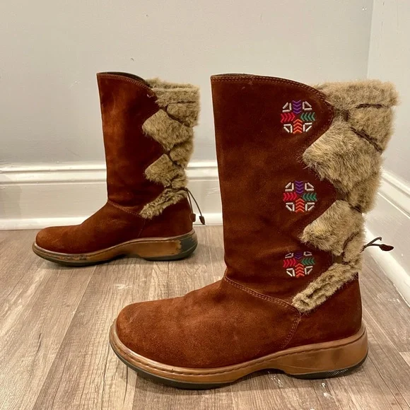 Dansko Fyodora Tribal Western Brown Suede Mid Calf Faux Fur Boots - Picture 11 of 12